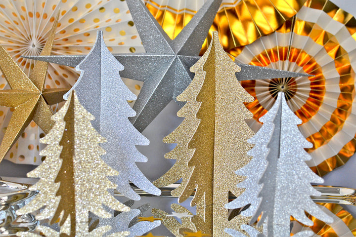 Weihnachtsdekoration Bäume 2er Set Gold oder Silber