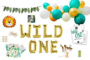 Bild der Wild One Party Box Übersicht über den Inhalt mit Ballons Geschirr und Deko