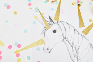 Magical Unicorn in a box Einhornposter Spiele Pin the golden horn on the unicorn