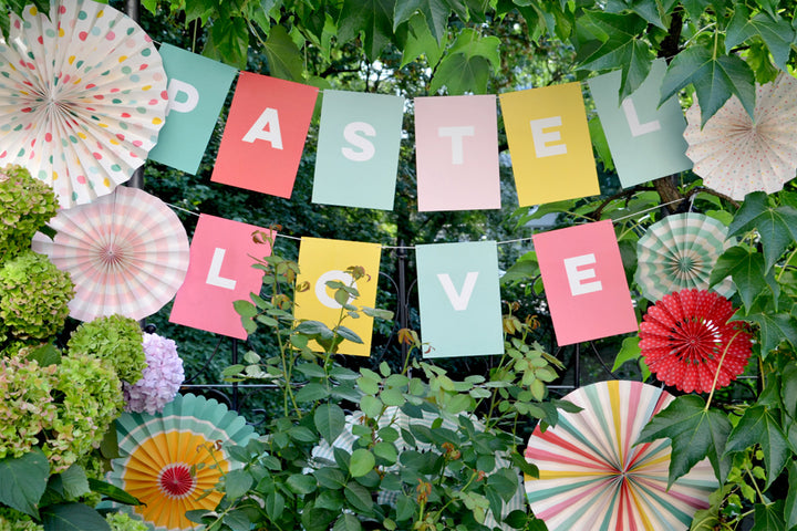 Pastel Love Summer Party Paper Fans und Buchstabengirlande