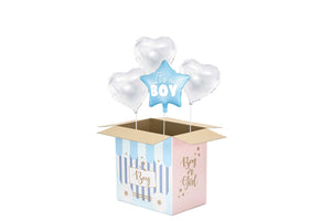Helium Ballongruss Gender Reveal in a box Stil Junge It's a boy