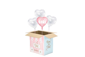 Helium Ballongruss Gender Reveal in a box Stil Mädchen It's a girl